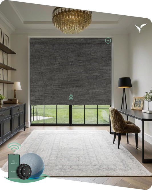 Yoolax Motorized Blinds with Remote, Smart Blinds for Windows Blackout Automatic Shades Compatible with Alexa Remote Control Roller Window Shades with Valance, Custom Size (V-Canyon Black Brown)