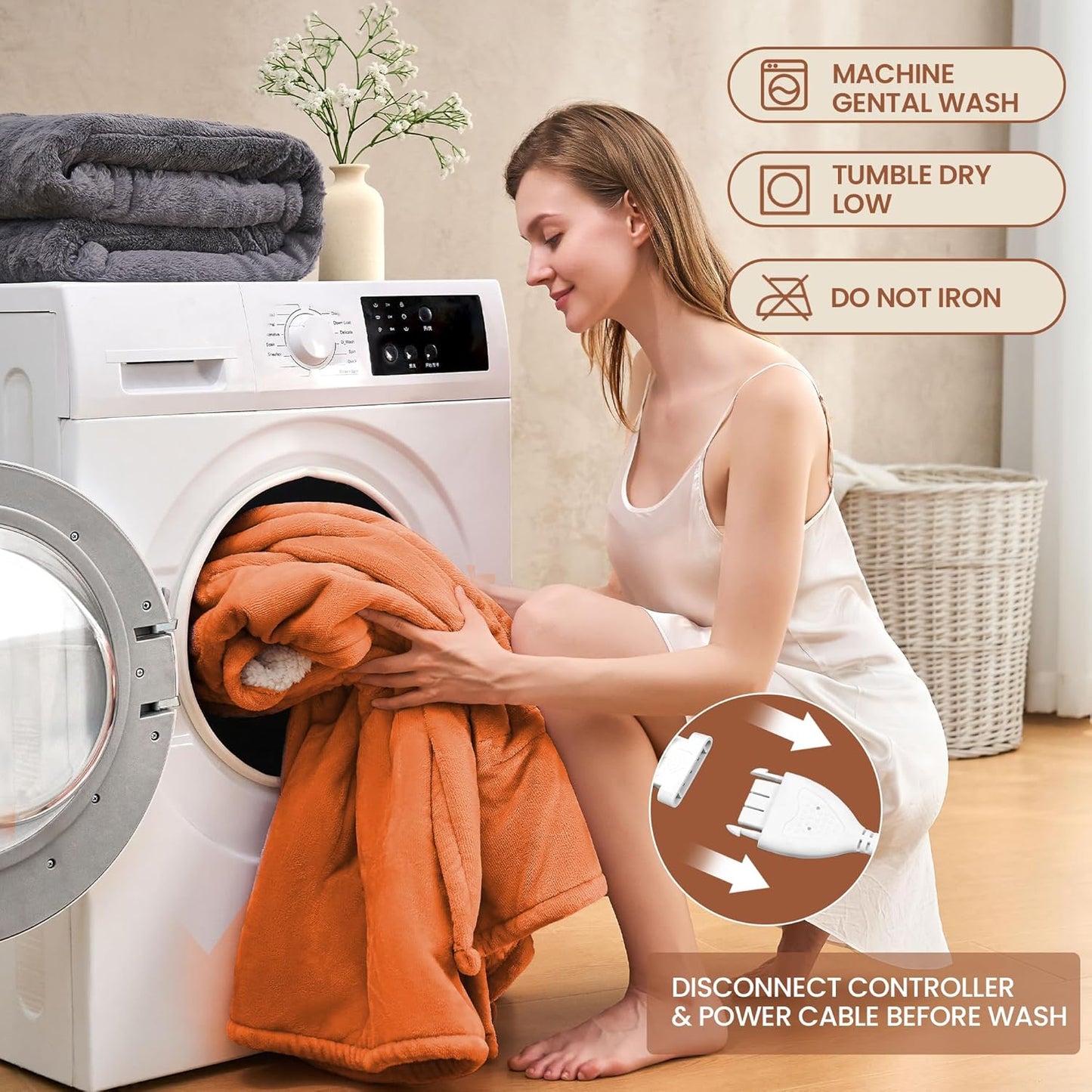 Heated Blanket Twin 62"×84" - Premium Cosy Soft Electric Blanket with 6 Heating Levels,Fast Heating Flannel Sherpa Machine Washable Blanket for Bed & Couch - Auto Shut Off(Orange)