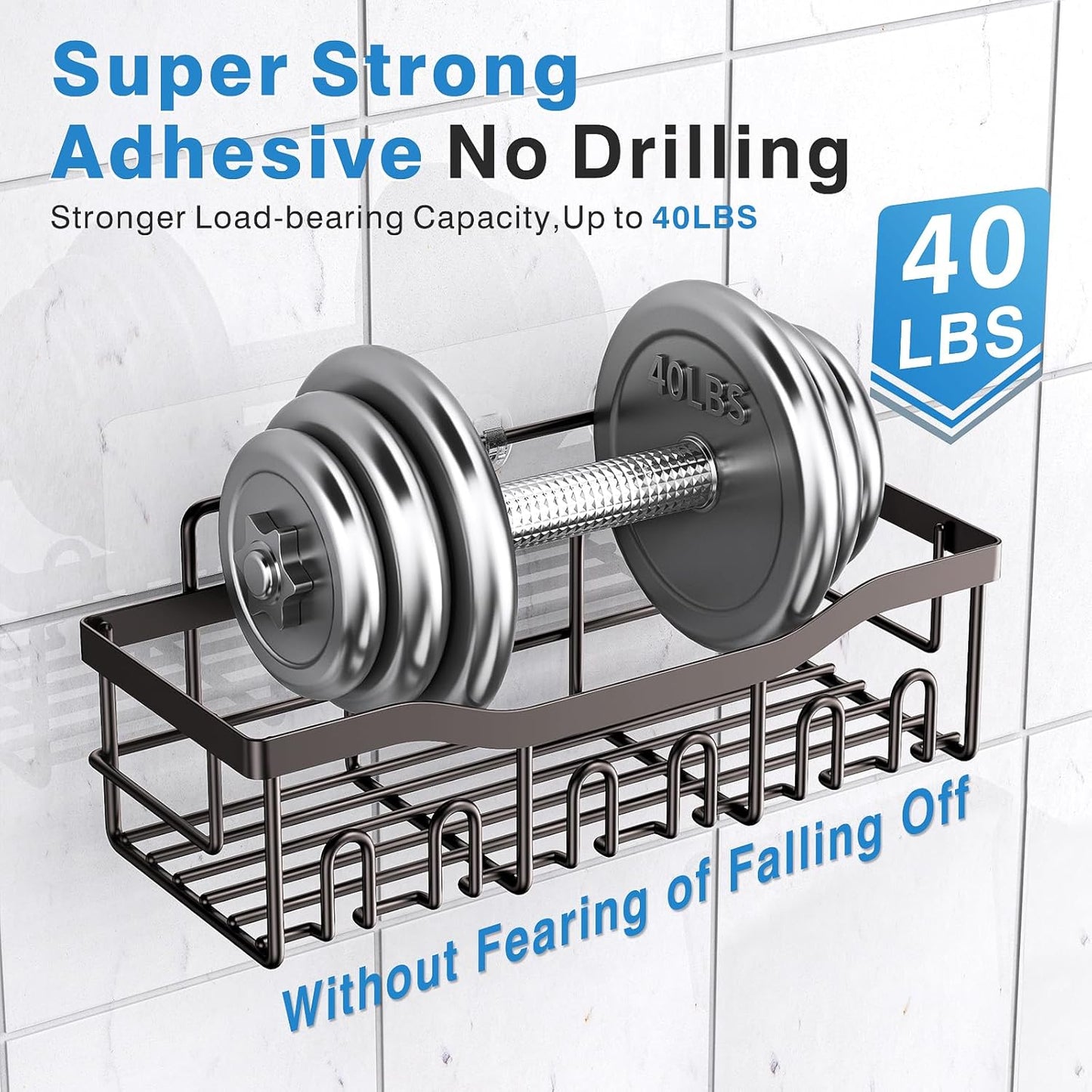 EUDELE 5-Pack Rustproof Stainless Steel Shower Caddy Set– No Drill Adhesive Bathroom Organizer, Space-Saving Shower Shelves for Apartment Essentials, Bathroom/Kitchen Storage Home Decor-L Size