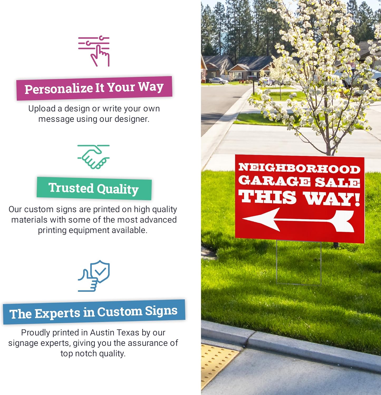 50 pack 12x18" Double Sided Customizable Outdoor Yard Sign made from Corrugated Plastic with Metal "H" Stake, Easy to Design, Sign for Business, Garage or Yard Sale, Home, Office, (12" x 18" - Qty 50)