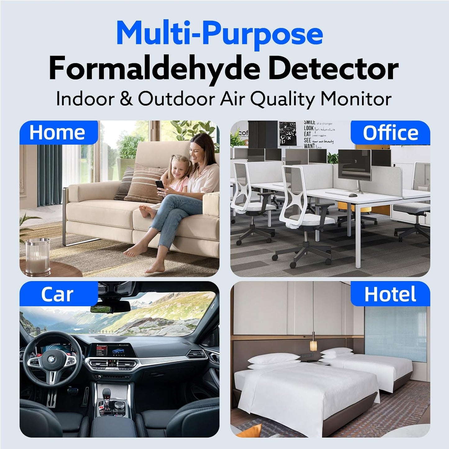 Formaldehyde Detector, Rechargeable HCHO Monitor with Vibration, Visual & Sound Alarms, Temperature Humidity Meter, Formaldehyde Air Quality Tester for Home, Work