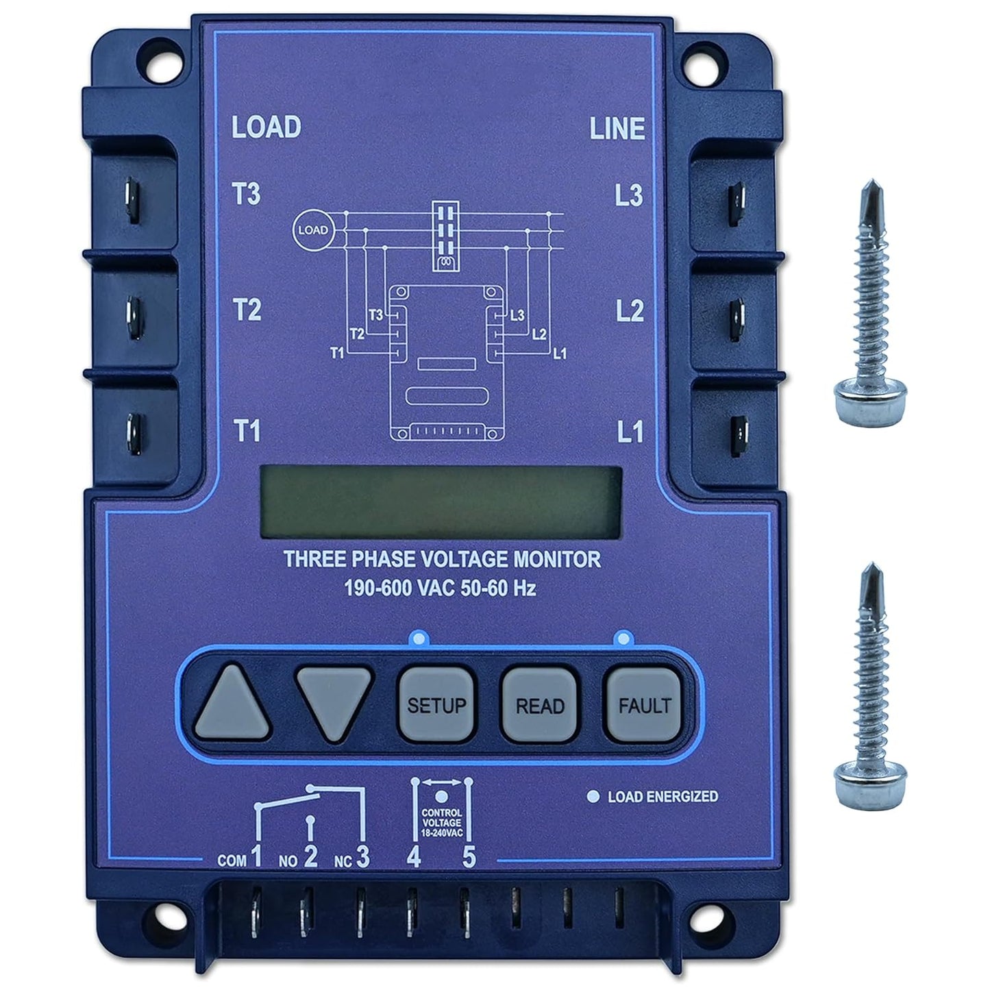ICM450A 3-Phase Voltage Monitor with Backlit LCD, 190-600V AC, 25-Fault Memory, Programmable Relay, Replacement for ICM450A, EAC-800, PFM-2000