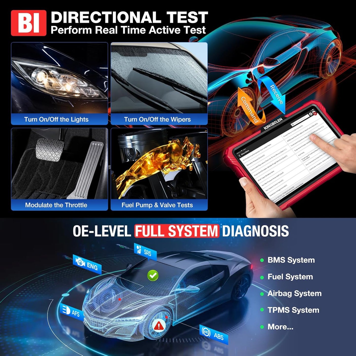 KINGBOLEN K10 Pro Full Systems 10" Car Scanner Topology Map, Bidirectional Scan Tool Bluetooth OBD2 Scanner, 41+ Reset Service, ECU Function, FCA AutoAuth, CANFD & DOIP,2 Years Update, V.A.G Guided