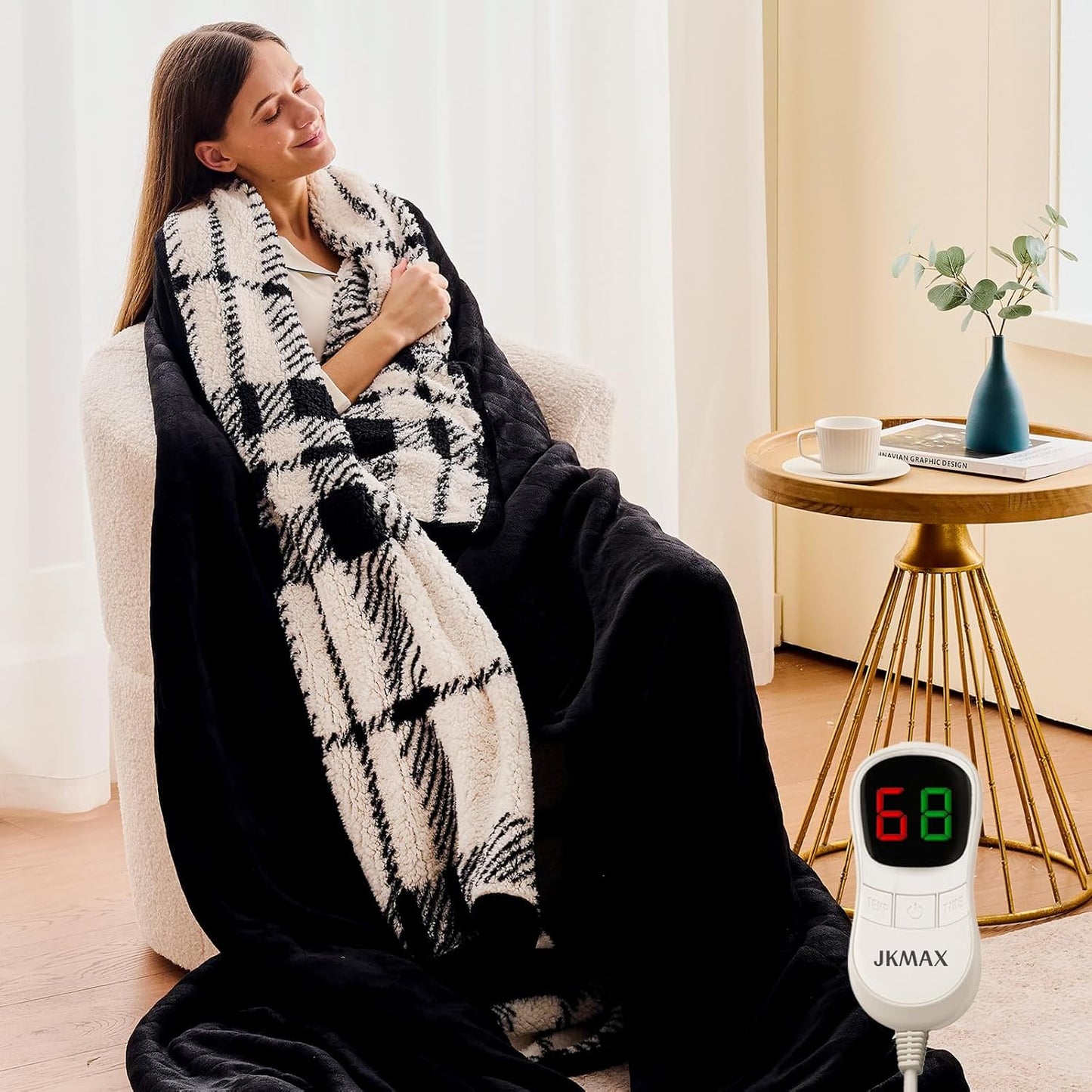 Heated Electric Blanket Throw Size - 50"x60" Flannel Heating Blanket with 10 Heating Levels & 5 Time Settings Over-Heat Protection, Winter Warmer for Adults with ETL Certification（Black）