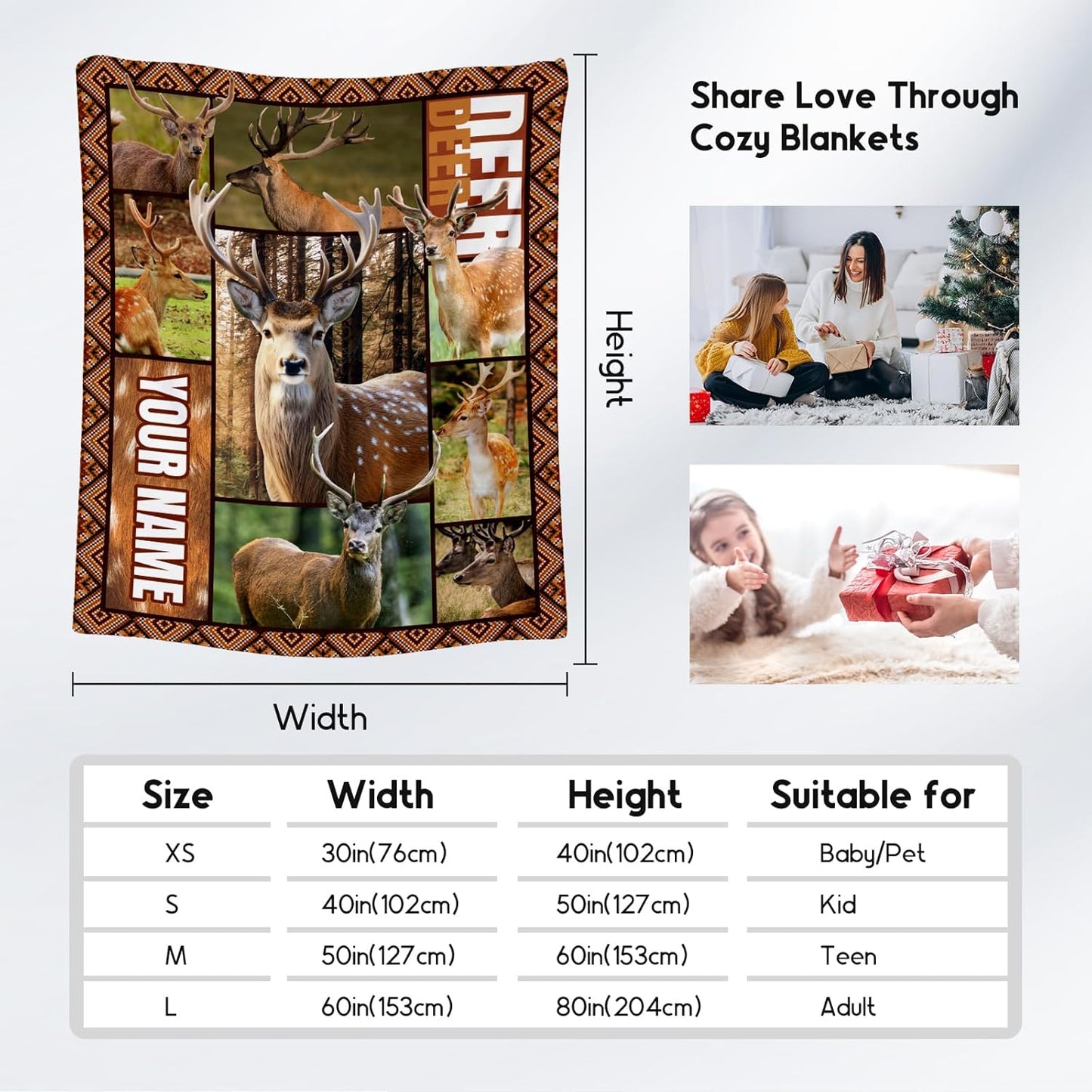 Personalized Blankets for Adults, Custom Deer Blanket Gifts for Men Boys, 60"x80" Forest Western Throw Gift for Hunters - Soft, Fuzzy & Cozy Deer Throws Farmhouse Decor