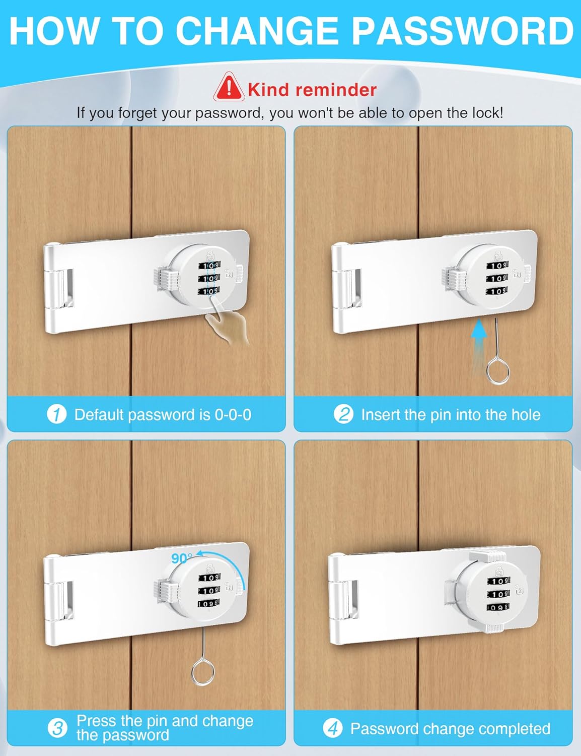 Keyless Cabinet Combination Lock, 3-Digit Password Twist Knob Hasp Latch for Doors, Cabinets, Drawers, Barn Door, Bathroom, Outdoor, Closet, Fence, Durable Zinc Alloy, (White, 1 Pack)