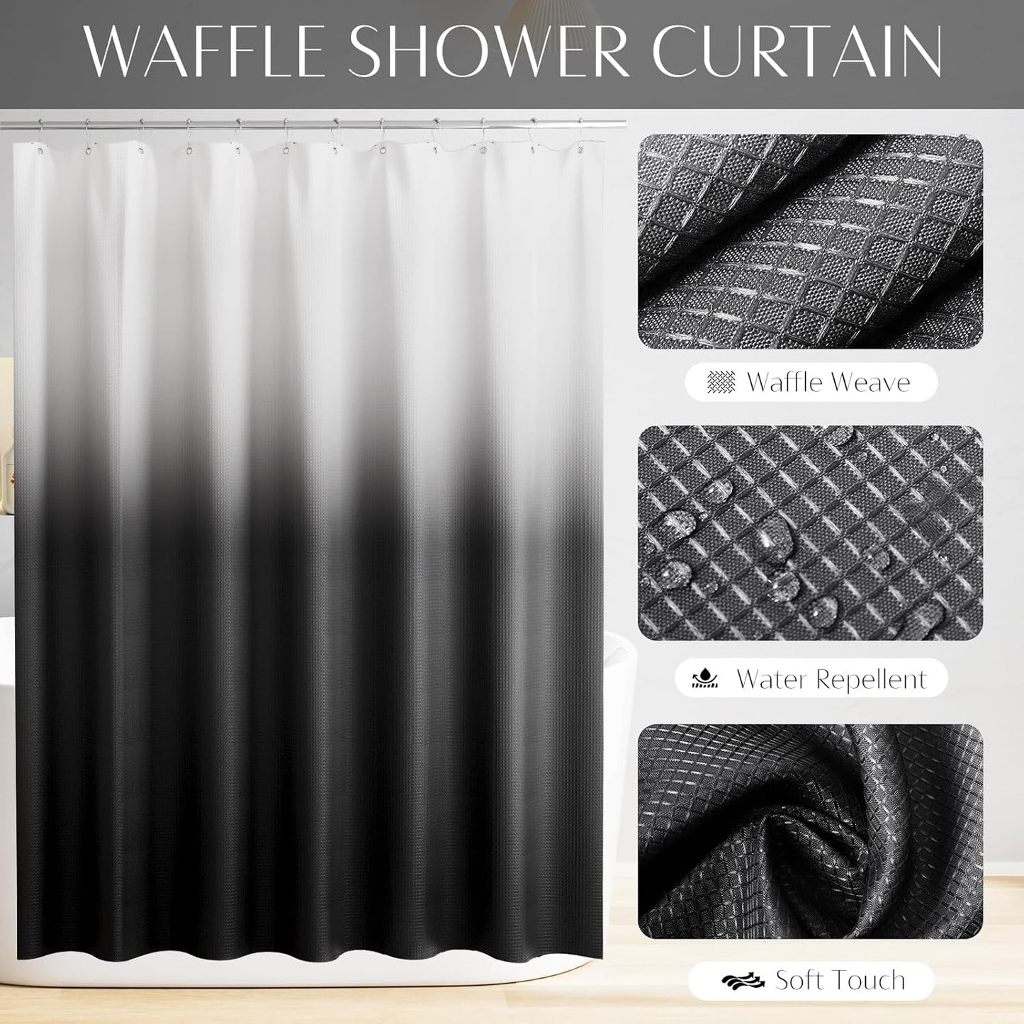32PCS Bathroom Set Bathroom Sets with Shower Curtain and Rugs Black Bathroom Accessories,Shower Curtain Set,Bathroom Rug Set with Bathroom Trash Can