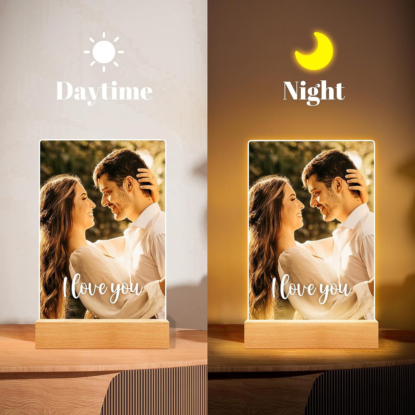 Custom Picture Frames with Photo, Personalized Photo Frame with Night Light, Customized Picture Frame, Personalized Anniversary Valentines Day Gifts for Women Men Girlfriend Boyfriend Her Him