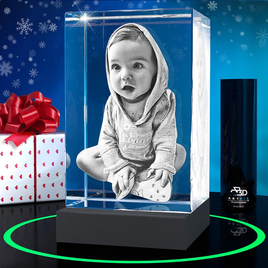ArtPix 3D Premium Crystal Photo, Christmas Personalized Gifts for Women, Wife, Her, Him, Men, Husband, Grandma, Great Xmas Customized Gift With Your Own Photo, Custom Glass 3D Laser Etched Picture
