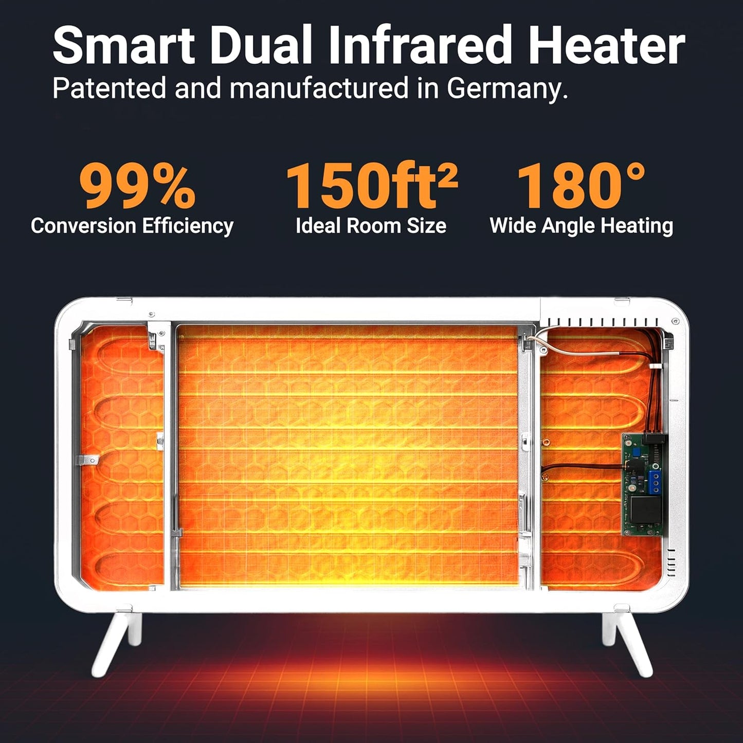 Könighaus 600W Smart Dual Space Heater – Wall heater and mobile use – WiFi App Control & Remote – Includes Towel Rack, Stand Feet & Mounting Kit – Color: White