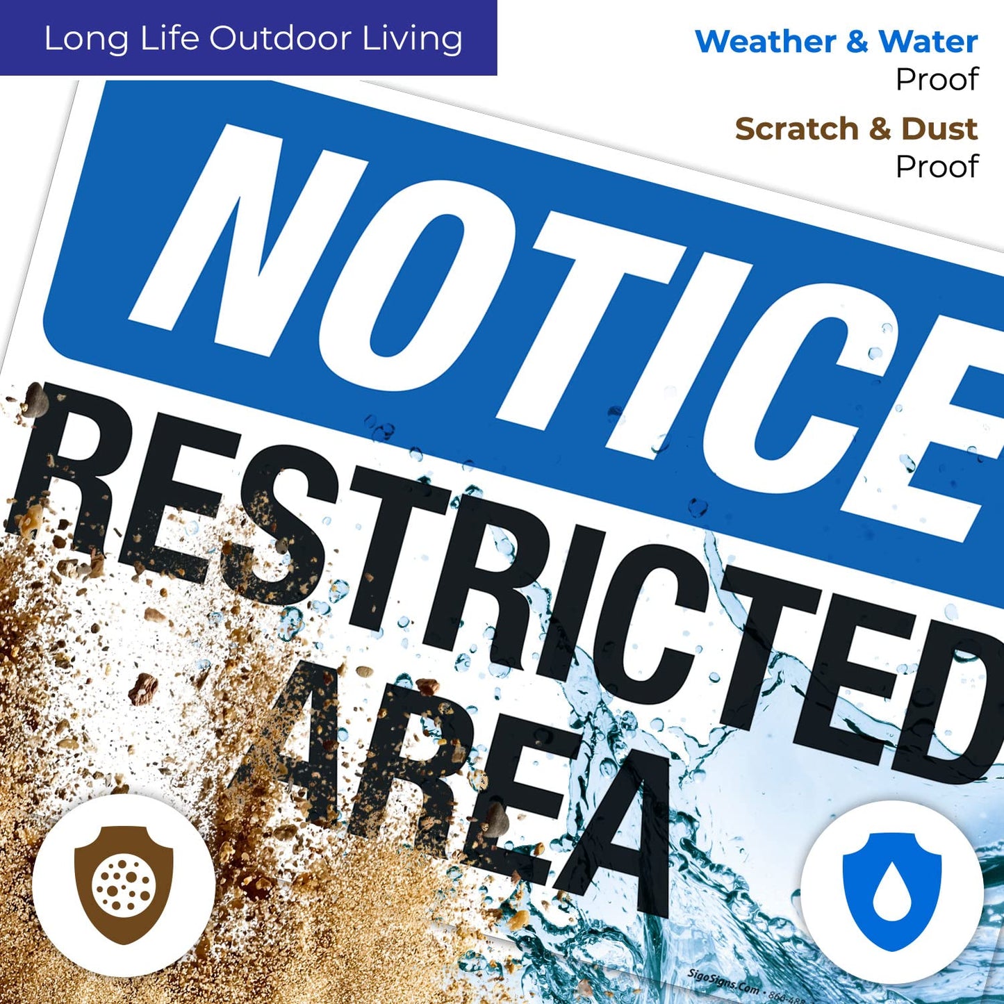 Notice Restricted Area Sign, 10x14 Inches, 55 mil Thick HDPS (high Density polystyrene), Made in USA