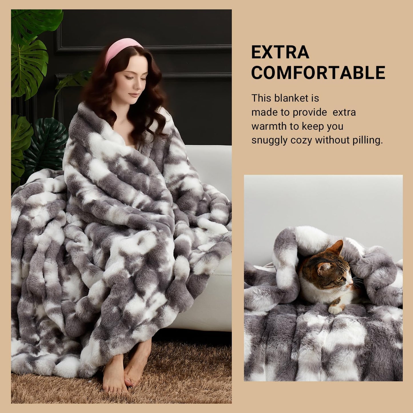 SAPHREAS Faux Fur Throw Blanket for Couch, Fluffy Fuzzy Bubble Blanket for Sofa Bed Living Room, Decor Soft Cozy Gifts for Women Men, 50x60” Tie Dye Grey