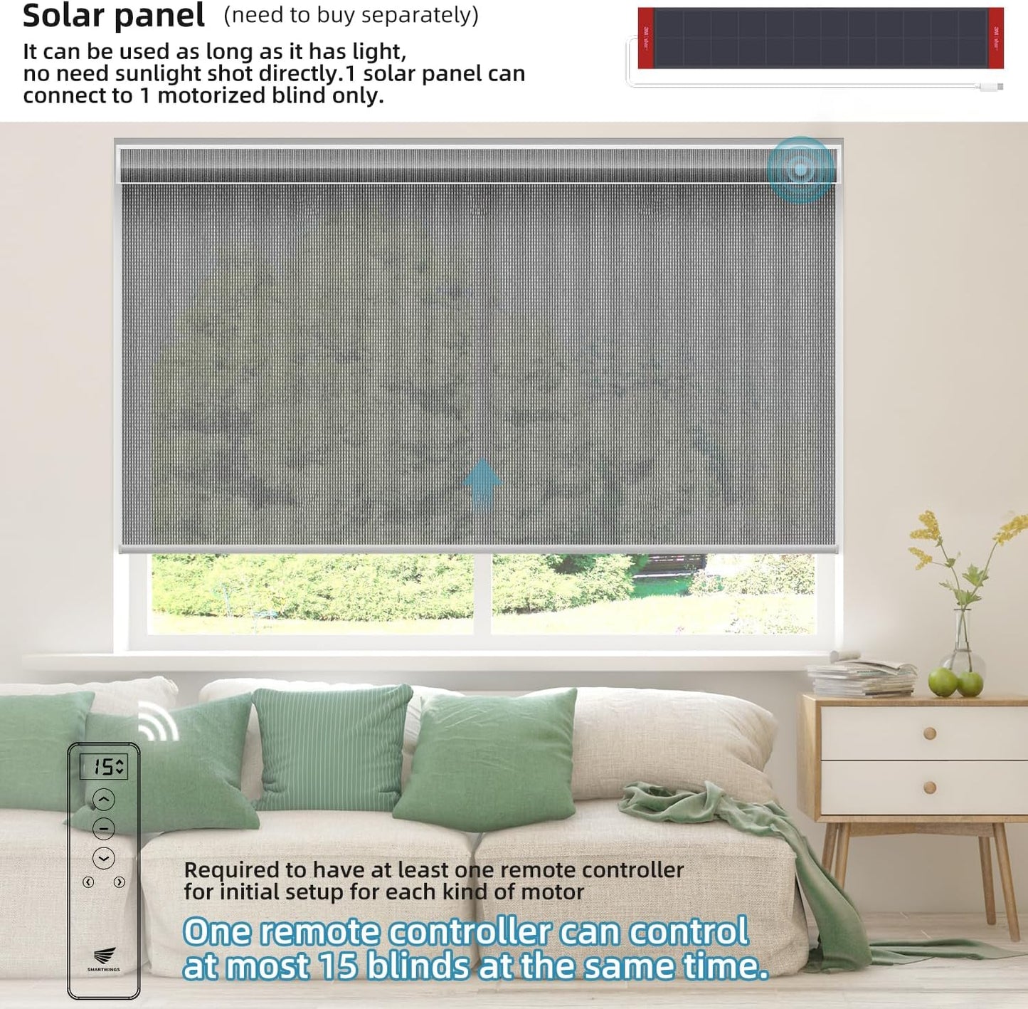 SmartWings Motorized Light Filtering Shades, Work with Homekit, Alexa Google, 50% Blackout PVC Free Smart Blinds for Windows, Cordless Window Shades with Remote, Customized, Charcoal