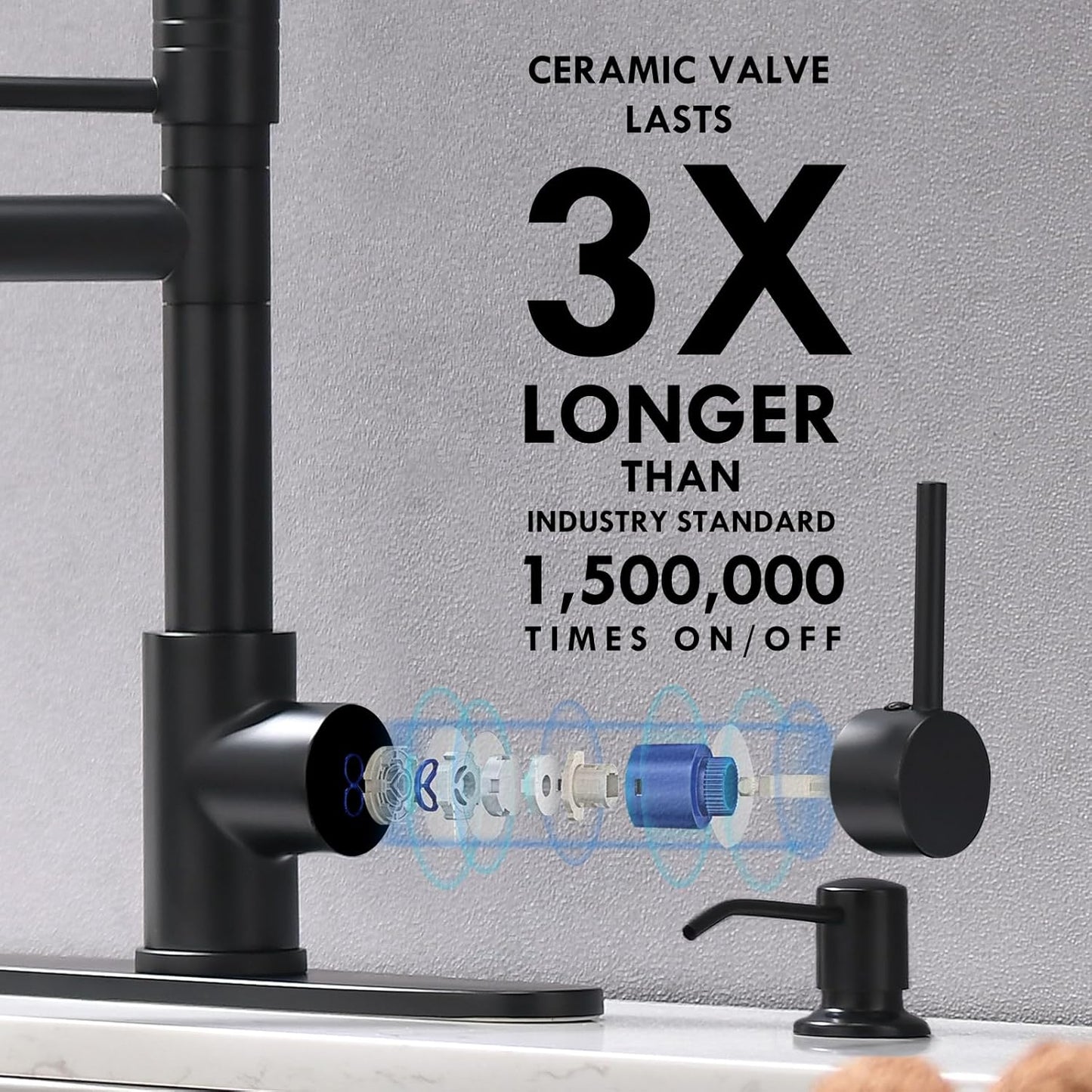 AIMADI Matte Black Kitchen Faucet with Soap Dispenser Include 10 Inch Hole Cover Deck Plate