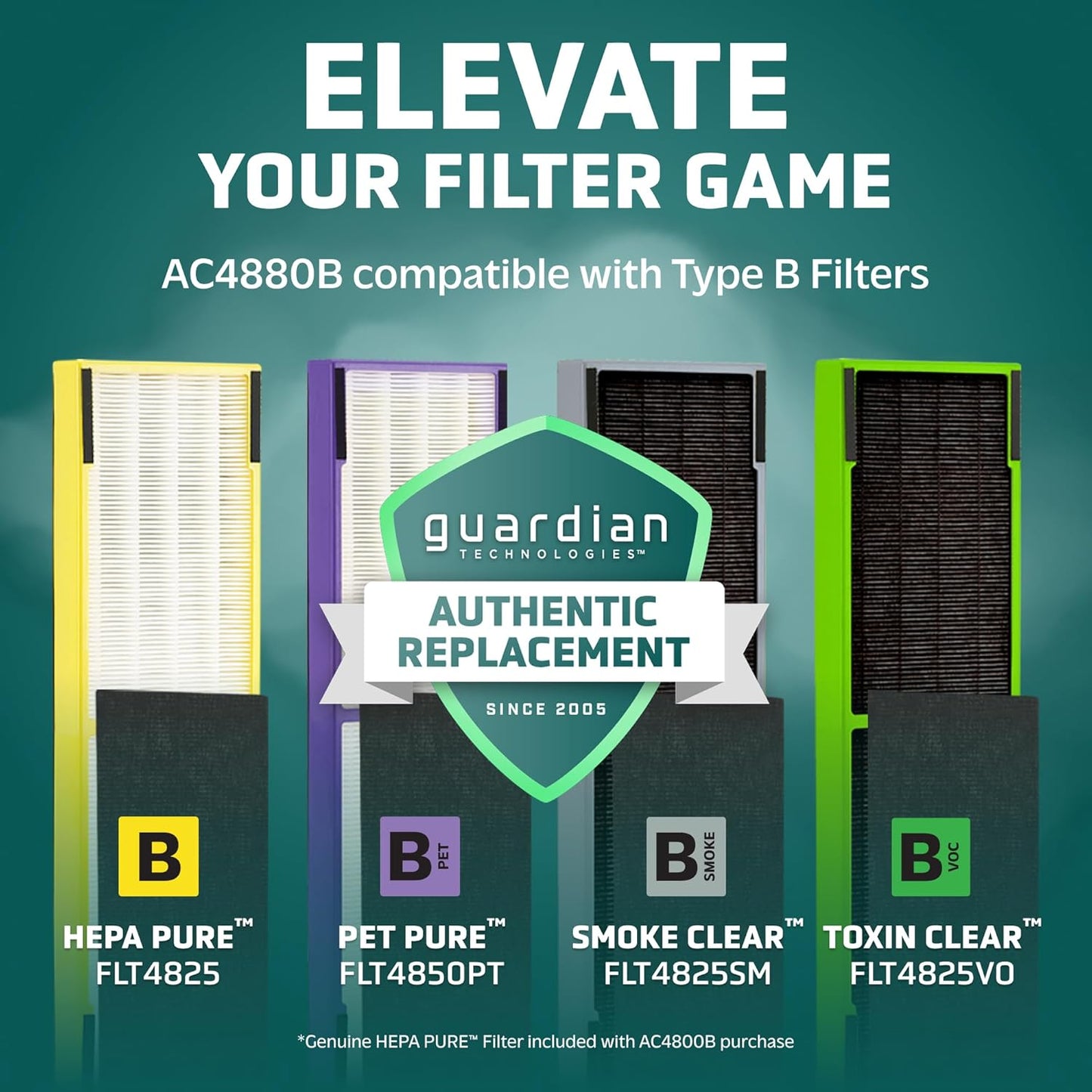 GermGuardian HEPA Air Purifier for Home, Large Rooms Up To 743 Sq. Ft. with HEPA PURE Air Filter, Air Quality Monitor & UV-C Light, AC4880B, 22" Tower, Black