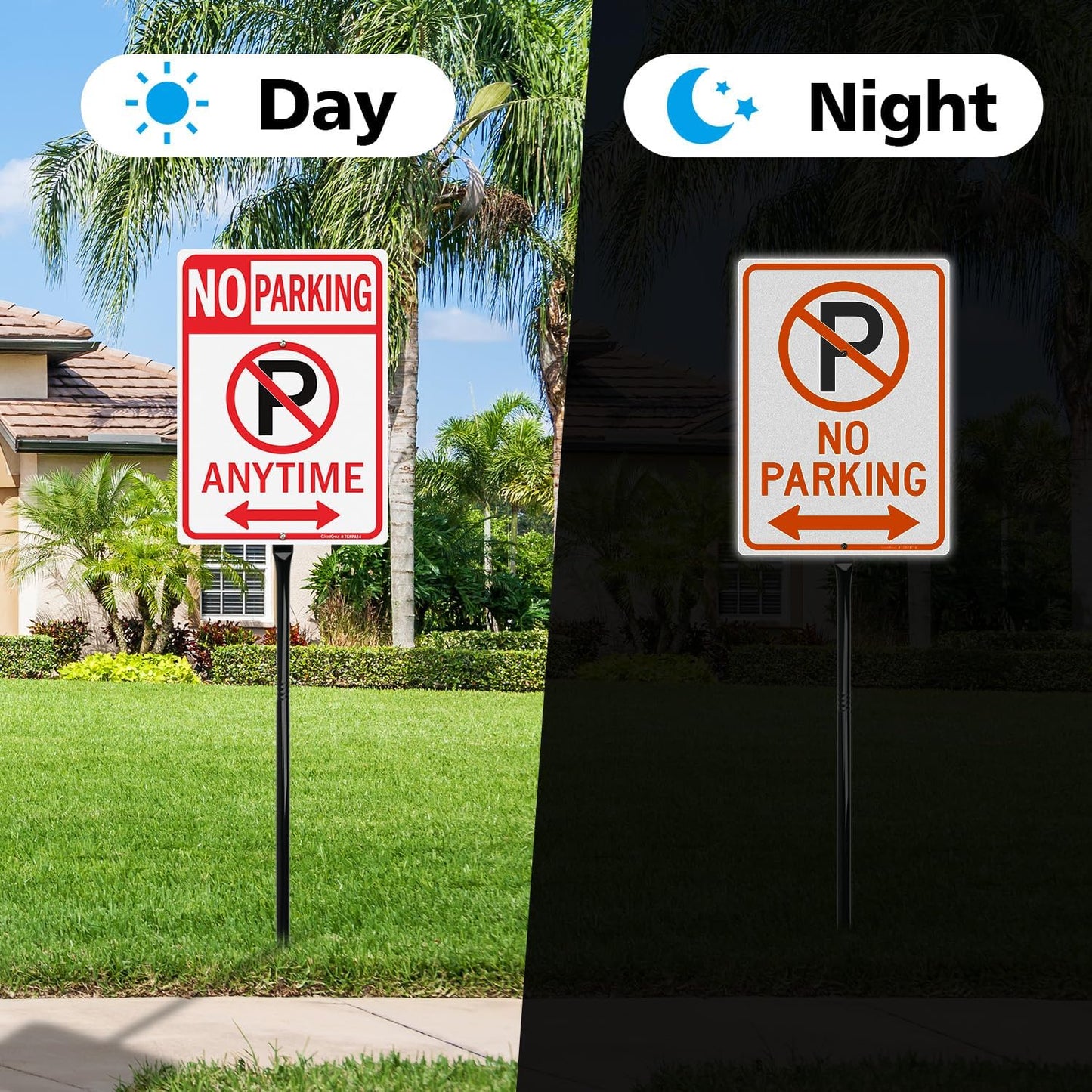 GicnKeuz Large No Parking - 14"x10" No Parking Signs with 36" Heavy Duty Metal Stakes, .040 Aluminum Reflective Signs, Fade Resistant/Waterproof, Including Screws, Easy to Install, Outdoor Use (2 Pack)