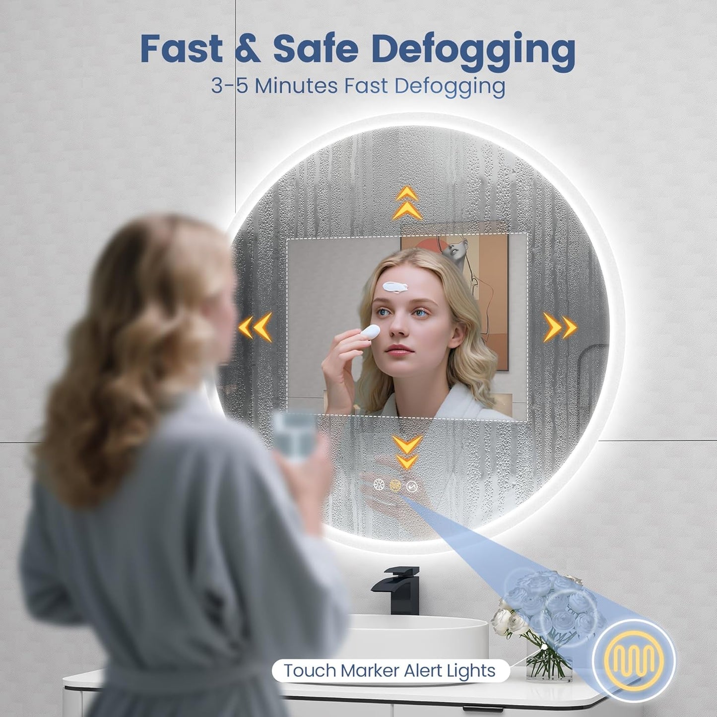 STARLEAD 40" LED-Bathroom-Mirror-with-Lights, Wall-Mounted with Bluetooth Speaker, Anti-Fog, 3 Color Temperature, Dimmable Brightness, Waterproof, Tempered Glass, Frontlit & Backlit, Round