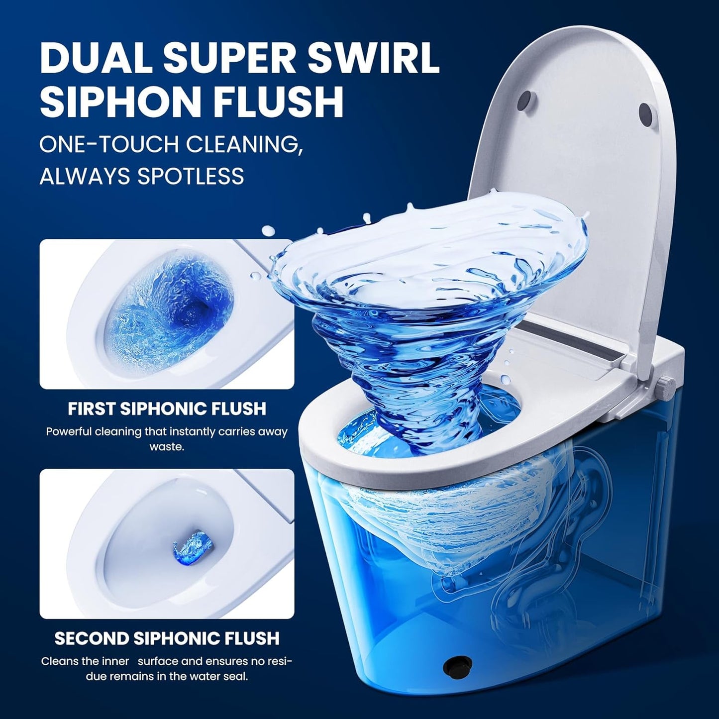 Smart Non-Electric Bidet Toilet - One-Piece Toilet with Dual Flush (Foot Pedal & Button) | Dual Nozzle Wash | Complete Installation Kit