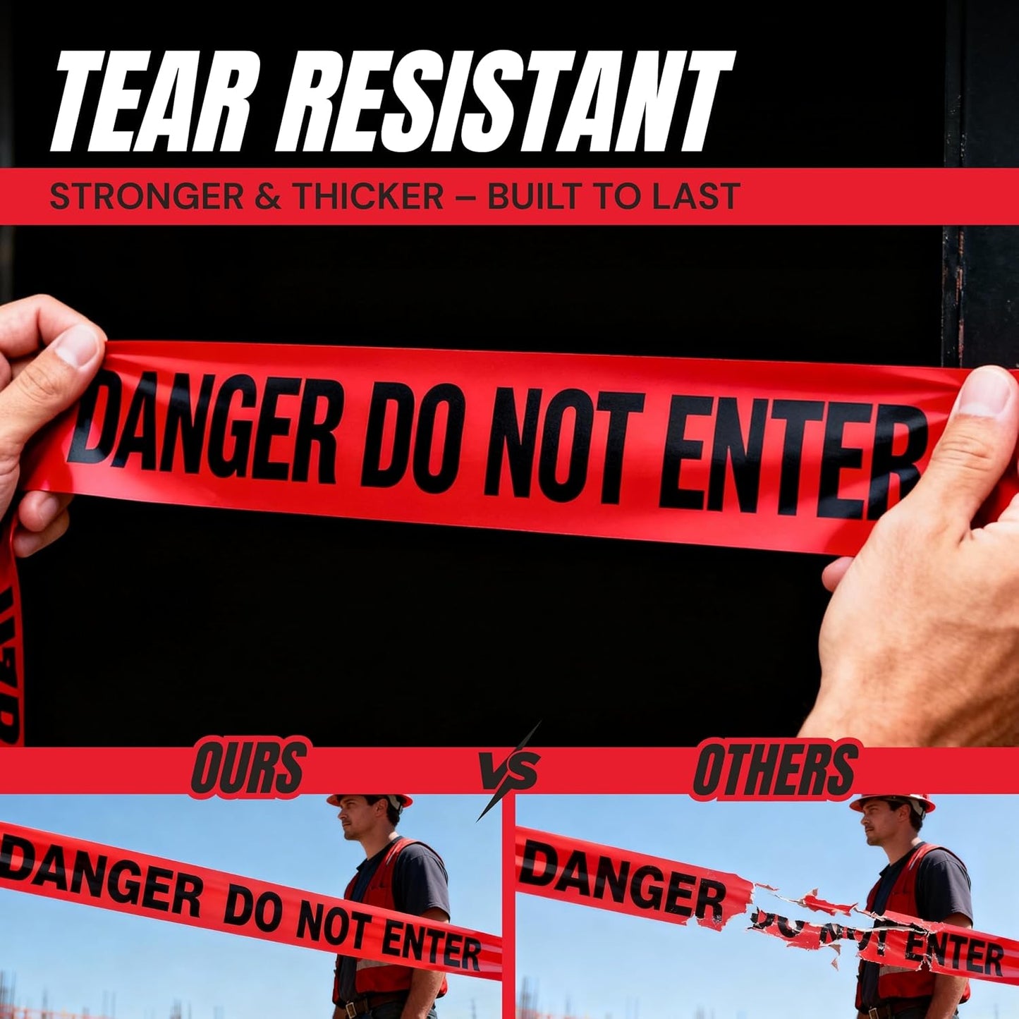 Danger Do Not Enter Tape 12 Pack 3 inch X 1000 feet • Sharp Red with a Bold Black Print for High Visibility • Tear Resistant Design