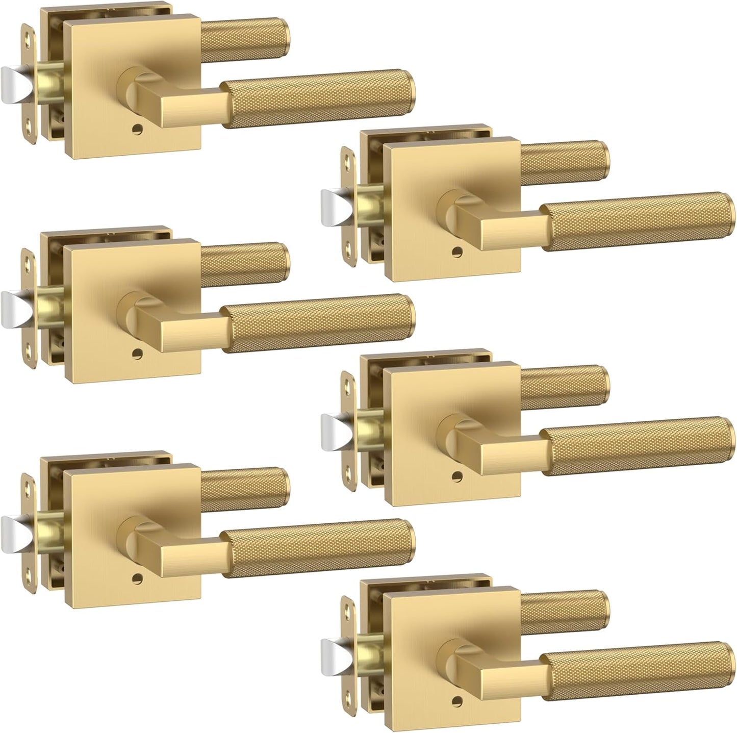 Asidrama 6 Pack Champagne Bronze Privacy Door Handles, Door Lever with Door Knobs Indoor for Bedroom or Bathroom, Heavy Duty Door Handles Interior with Locks for Left Right Sided Doors
