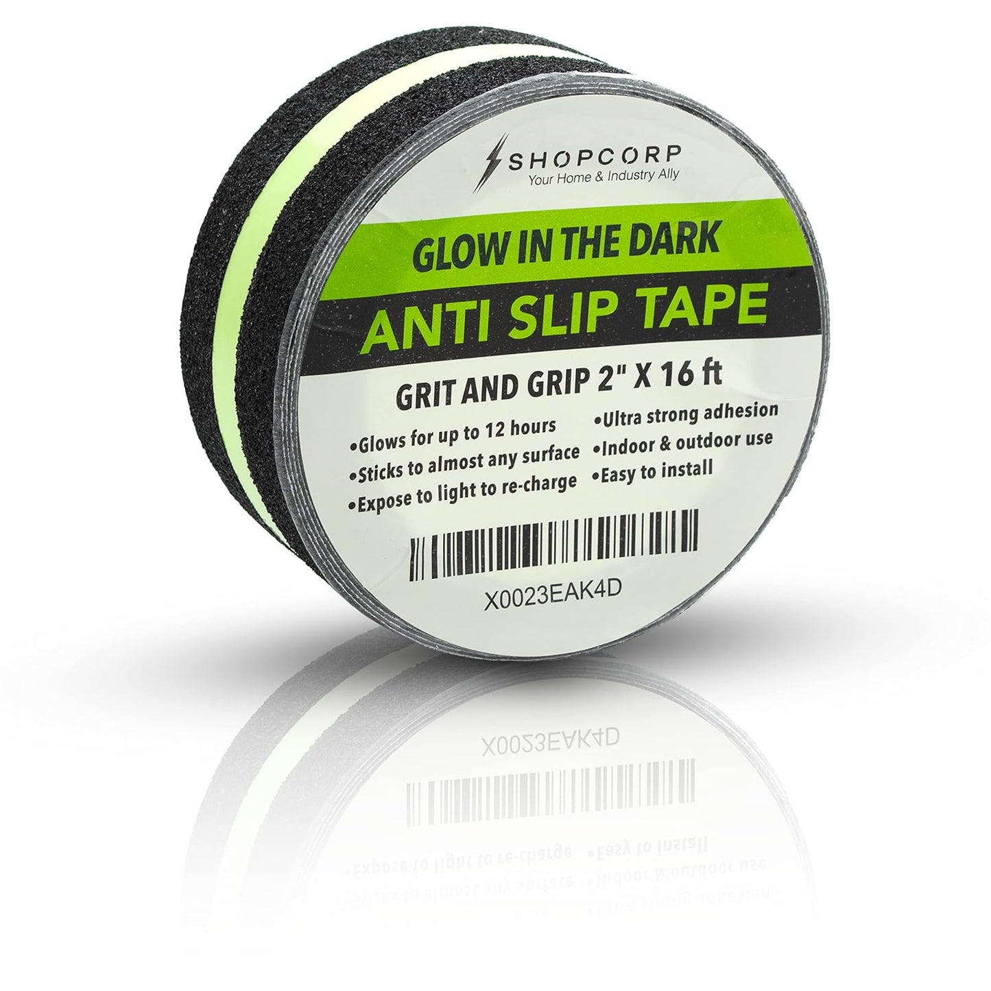 Anti Slip Glow in The Dark Traction Tape 2Inch x 16ft – Heavy Duty Adhesive Grip Non Skid Tape for Stairs Waterproof Safety - Outdoor/Indoor - Neon Strips Walk Black - 1 Pack