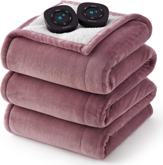 Bedsure Electric Blanket Queen Size - Dual Control Heated Blanket Queen, Fast Heating with 10 Time Settings & 10 Heat Settings, Warm Gifts for Women Grandma (84x90 inches, Pink)