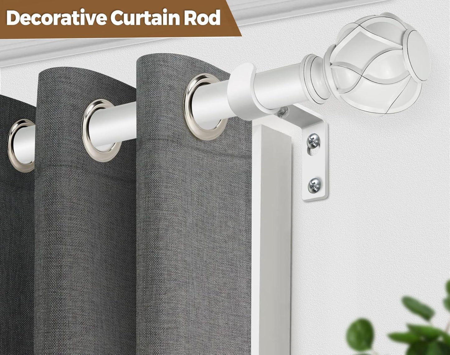 KAMANINA Curtain Rods for Windows 66 to 120 Inch, 7/8 Inch White Heavy Duty Curtain Rod 32 to 120 (2.6-10ft), Adjustable Decorative Drapery Rods with Netted Texture End