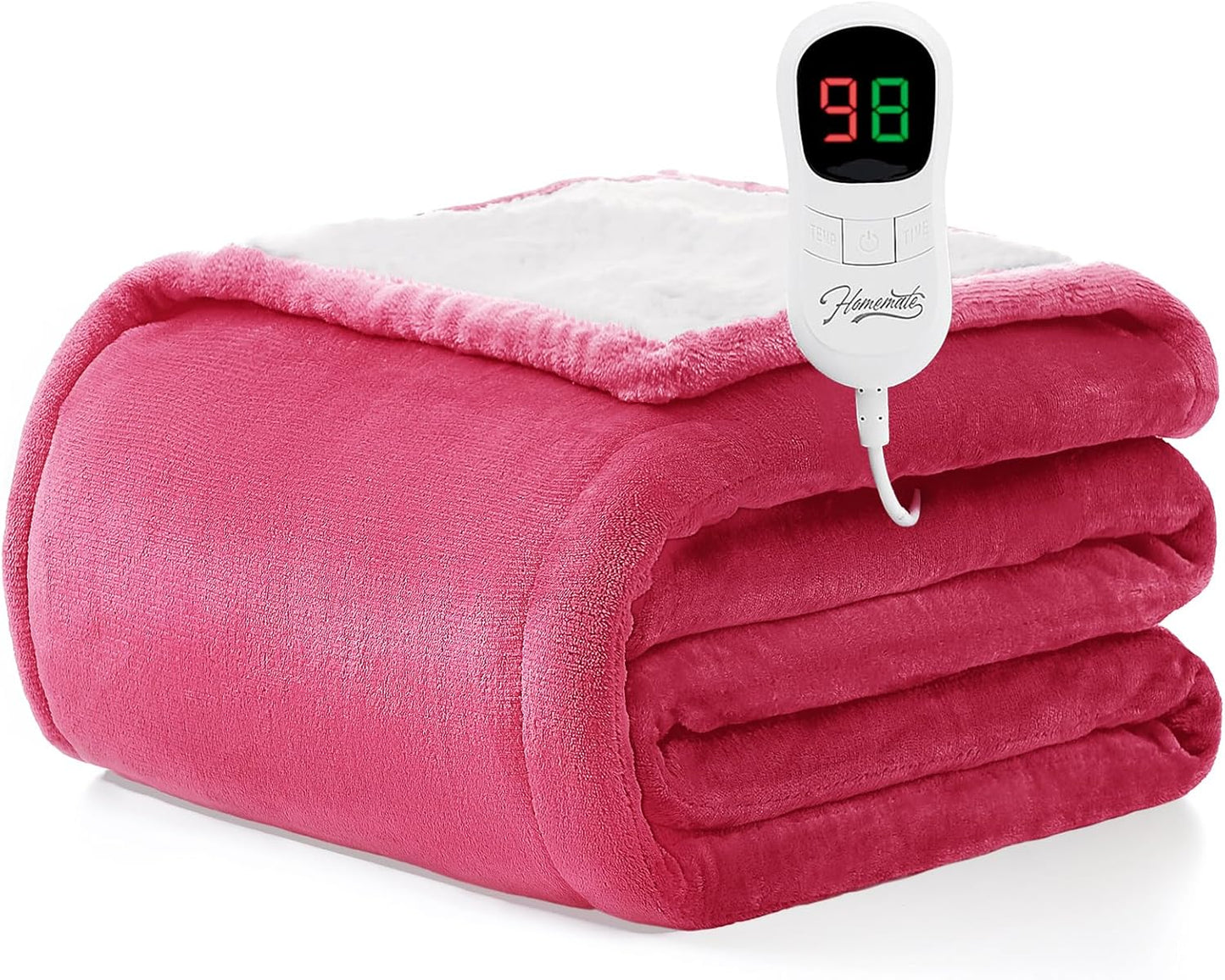 Homemate Electric Heated Blanket Full Size - 72"x84" Heating Blanket Full Size 1/2/4/6/8 Hours Auto-Off 10 Heat Level Over-Heat Protection Flannel Sherpa ETL Certification