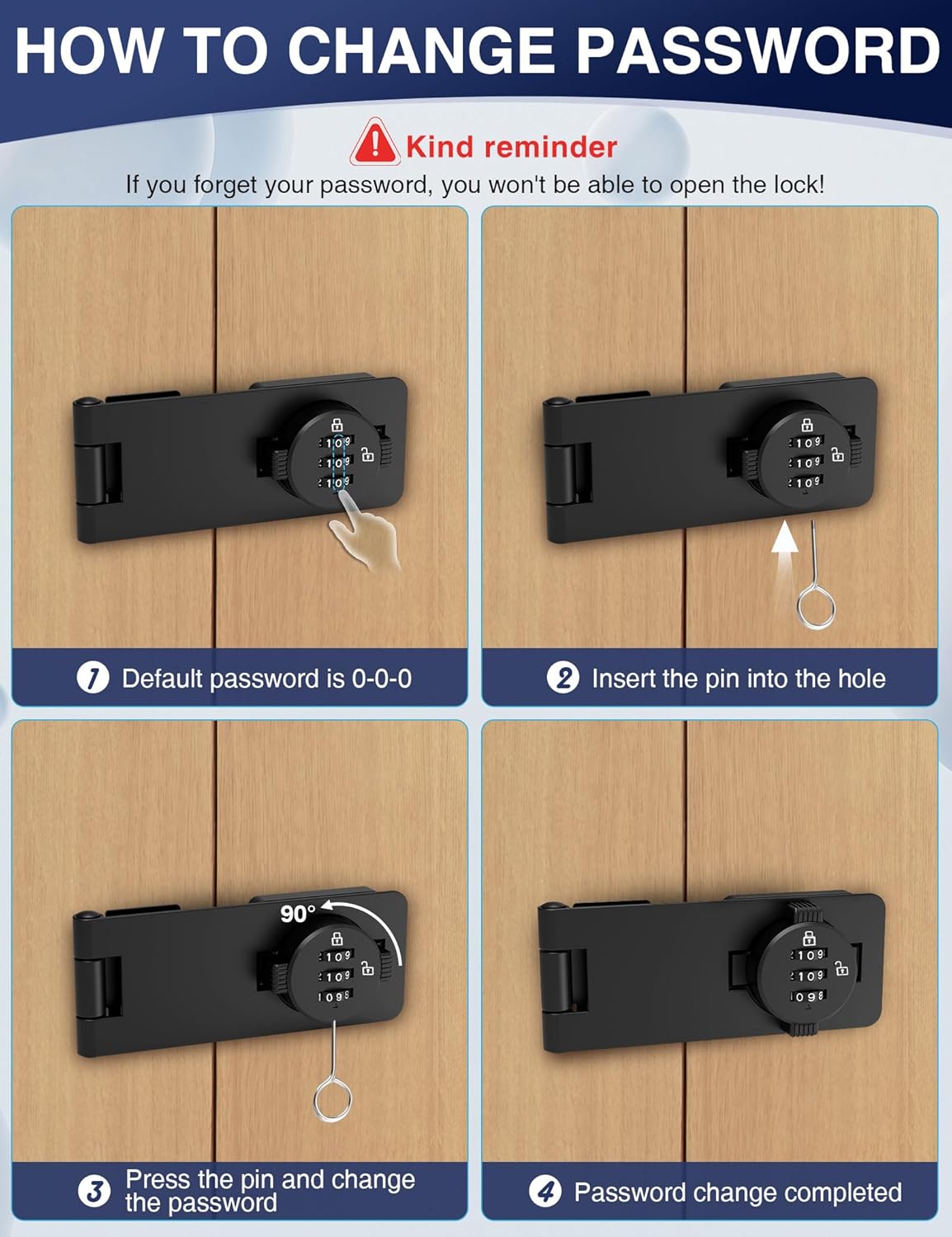Keyless Cabinet Combination Lock, 3-Digit Password Twist Knob Hasp Latch for Doors, Cabinets, Drawers, Barn Door, Bathroom, Outdoor, Closet, Fence, Durable Zinc Alloy, (Black, 2 Pack)