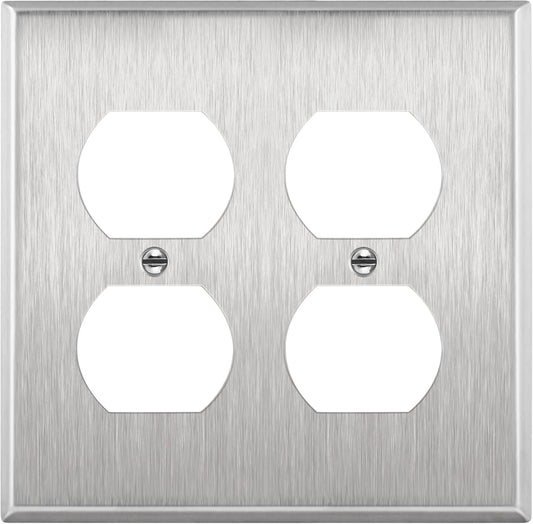 ENERLITES Double Duplex Receptacle Metal Wall Plate, Stainless Steel Socket Outlet Switch Cover, Corrosive Resistant, 2-Gang 4.50" x 4.57", 7722, 430, UL Listed, Silver, Standard Size