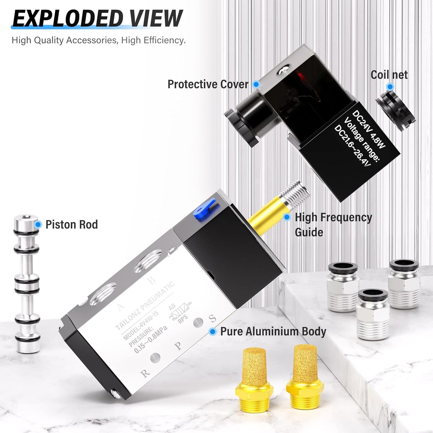 TAILONZ PNEUMATIC 1/2"NPT Solenoid Valve 4V410-15 DC24V Single Coil Pilot-Operated Electric 2 Position 5 Way Connection Type Junction Box