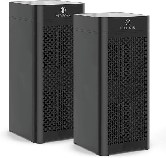 Medify MA-40 UV Light Air Purifier with True HEPA H14 Filter | 1,793 ft² Coverage in 1hr for Wildfires Smoke, Odors, Pollen, Pets | Removal to 0.1 Microns | Black, 2-Pack