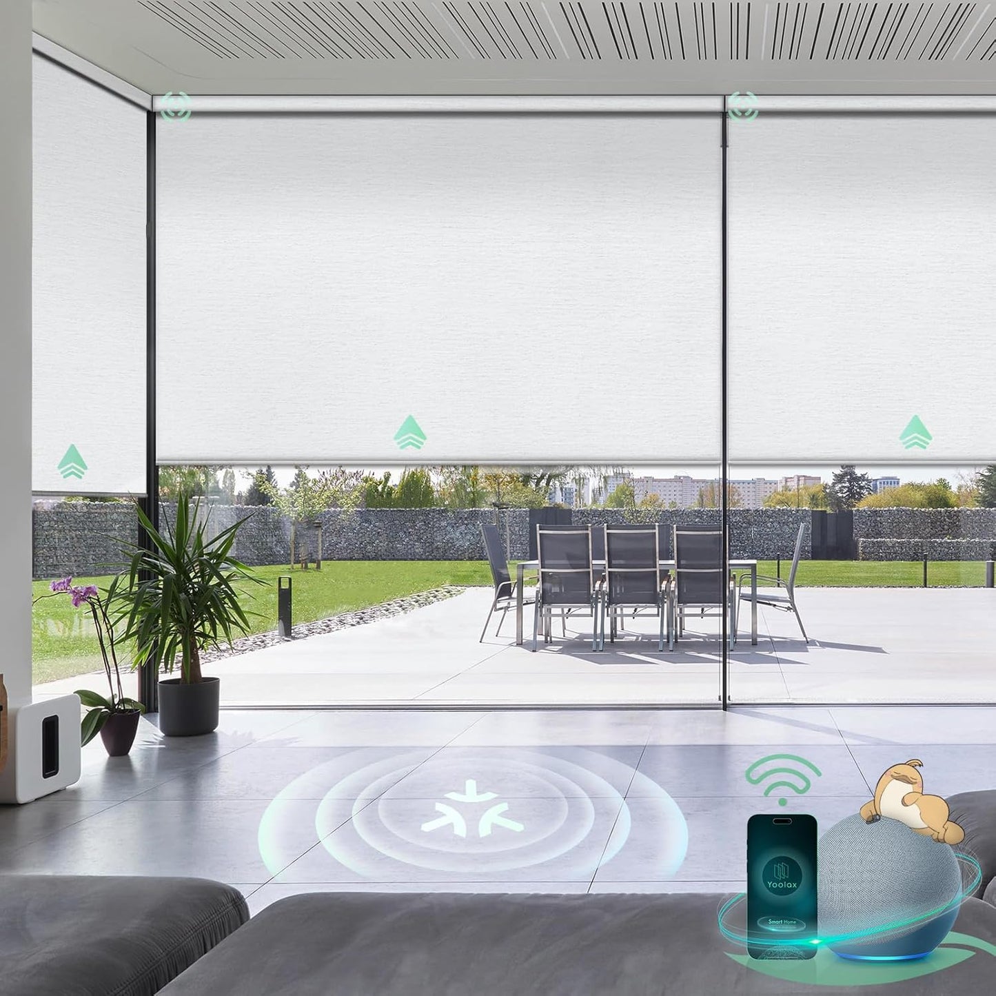 Yoolax Smart Blinds, Motorized Matter Roller Shades Blackout Automatic Blinds for Windows Motorized Shades Compatible with Alexa, Google Home, Homekit(Blackout Meteor White)