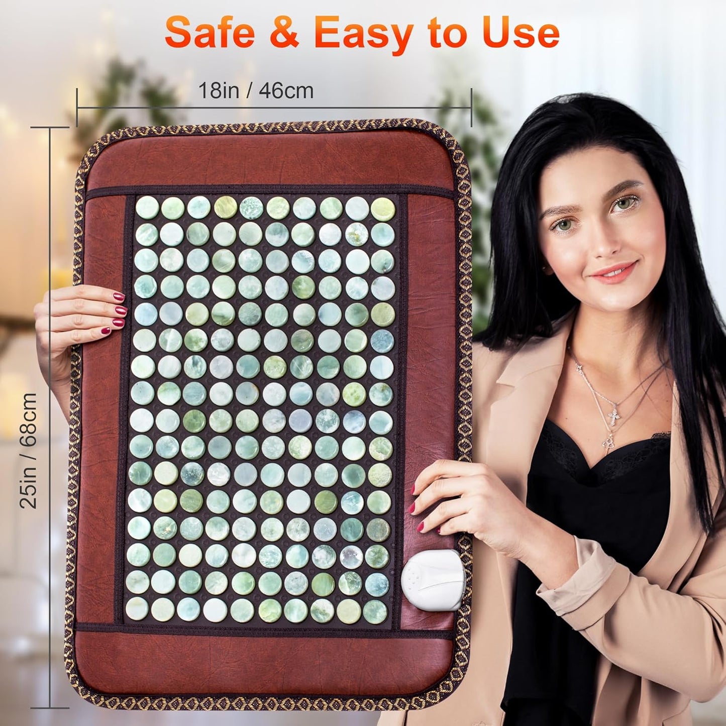 Natural Blue Jade Heating Pad, Infrared Heating Pad, Far Infrared Heating Pads with Travel Bag and Chair Strap, Smart Controller with Memory Function, Auto Shut Off (Brown, 25 in x 18 in)