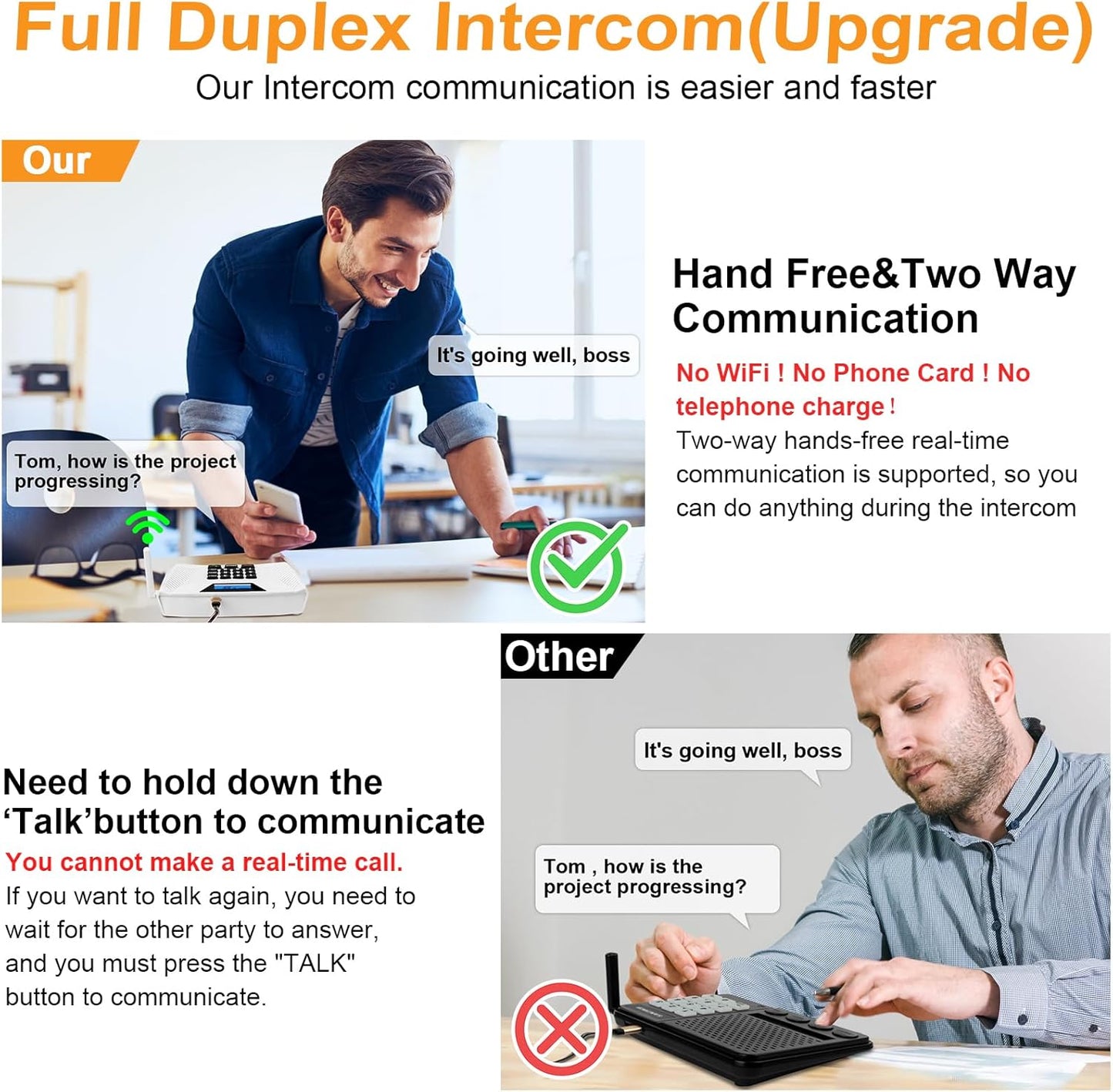 Intercoms Wireless for Home Hands Free, 2024 Upgraded Intercom 5300ft with Automatic Answer, 9 Channel Full Duplex Home Intercom System Fit for Hospital Business House(6 Packs White) ﻿