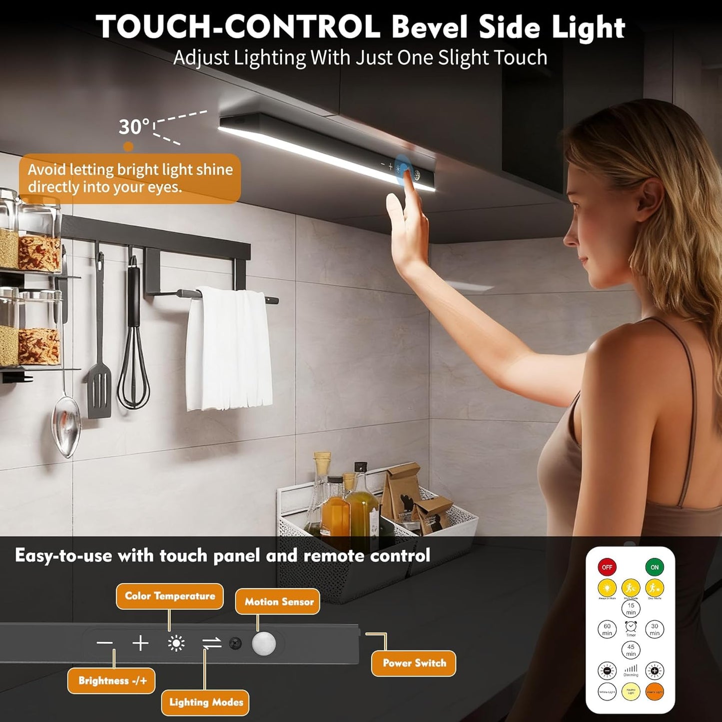 160LEDs Touch-Control Under Cabinet Lighting w/4000mAh Battery, Cordless Motion Sensor Under Counter Lights for Kitchen, Magnetic Rechargeable Closet Lights - 3Pack/Black, 2025 Fall