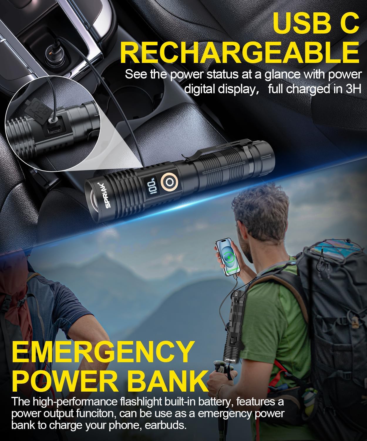 Rechargeable Flashlight High Lumens- Super Bright Magnetic Flash Light with Power Digital Display, Long Range,Dimmable,Waterproof,Pocket Tactical LED Flashlights for Emergency Camping 2PC