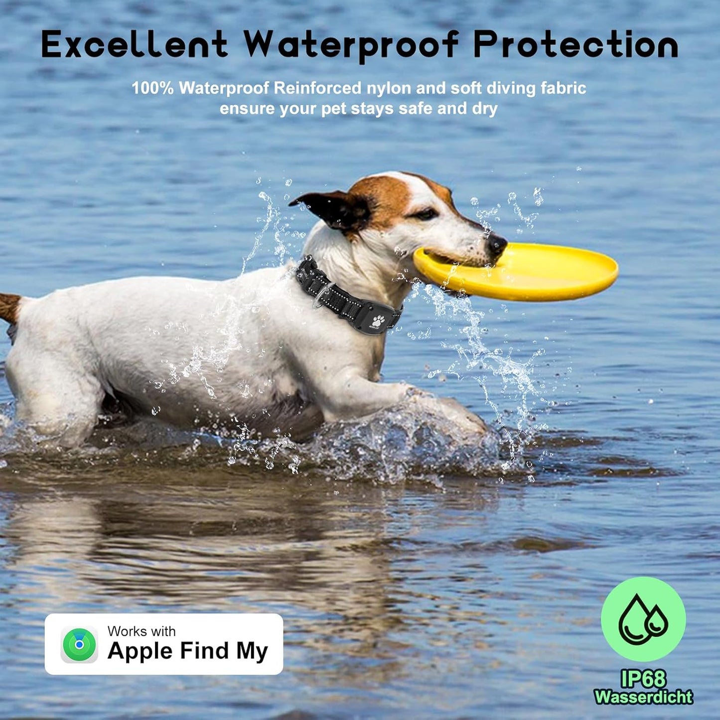 GPS Dog Collar Tracker 2-in-1,Reflective Waterproof Pet Collar,iOS-Only,No Monthly Fees,Unlimited Range,Ideal for Dog Tracking pet Tracker,for Small Medium Large Dogs(XS (10.6"-13.6"), Black)