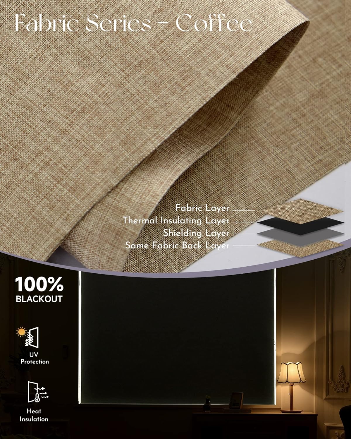Graywind Motorized Roller Shades Work with Alexa Google Smart Blackout Shades with Remote Insulated Triple Weaved Fabric Window Blinds with Valance for Smart Home Office, Customized Size (Coffee)