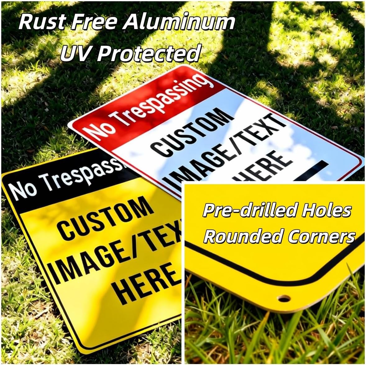 Custom No Trespassing Sign – 14x18 Inch Private Property Aluminum Warning Sign, Rust-Free & Weatherproof for Outdoor Use, Reflective Option, Glow-in-the-Dark, Single/Double Sided