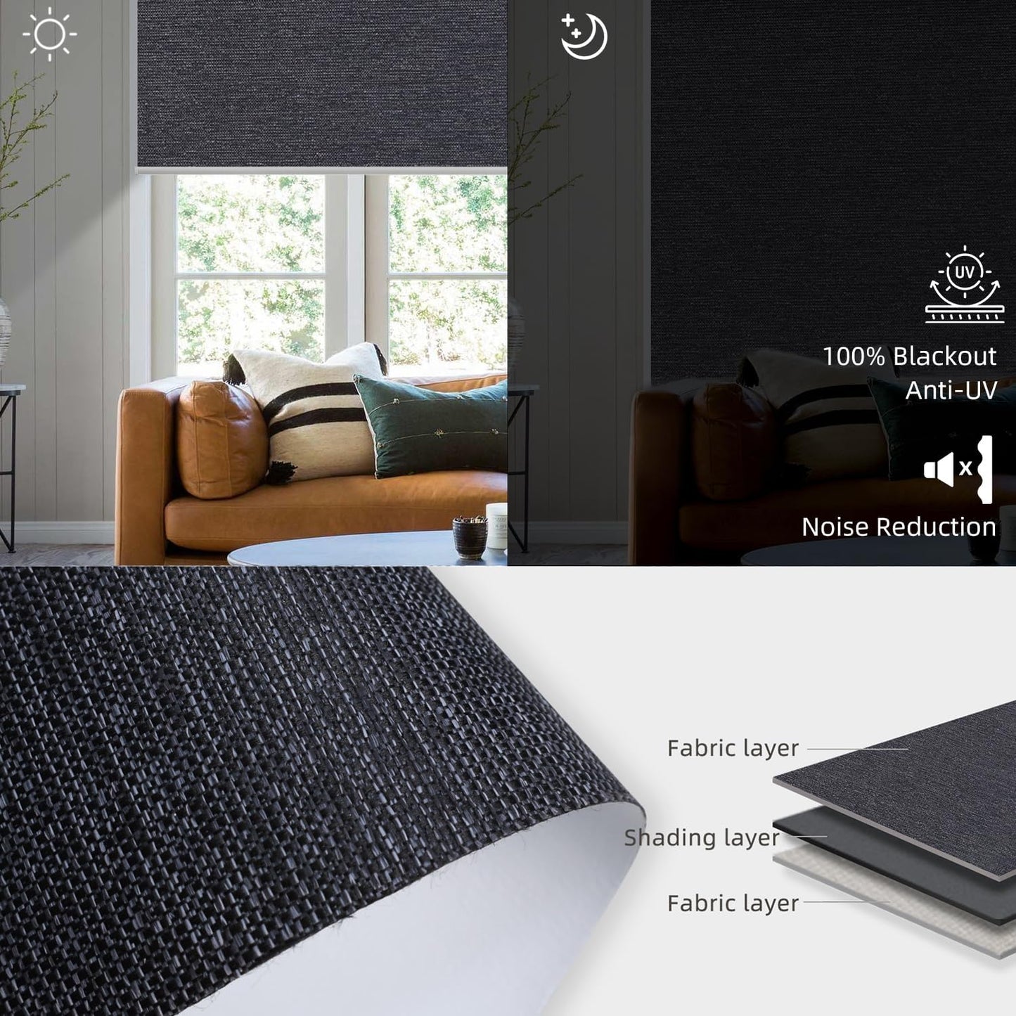 SmartWings Motorized Blackout Roller Blinds Work with Matter Homekit Z-Wave Thread Alexa Google, Smart Window Shades for Bedroom, Cordless Remote Control Customized 16"-110" W, Eclipse Raven Black
