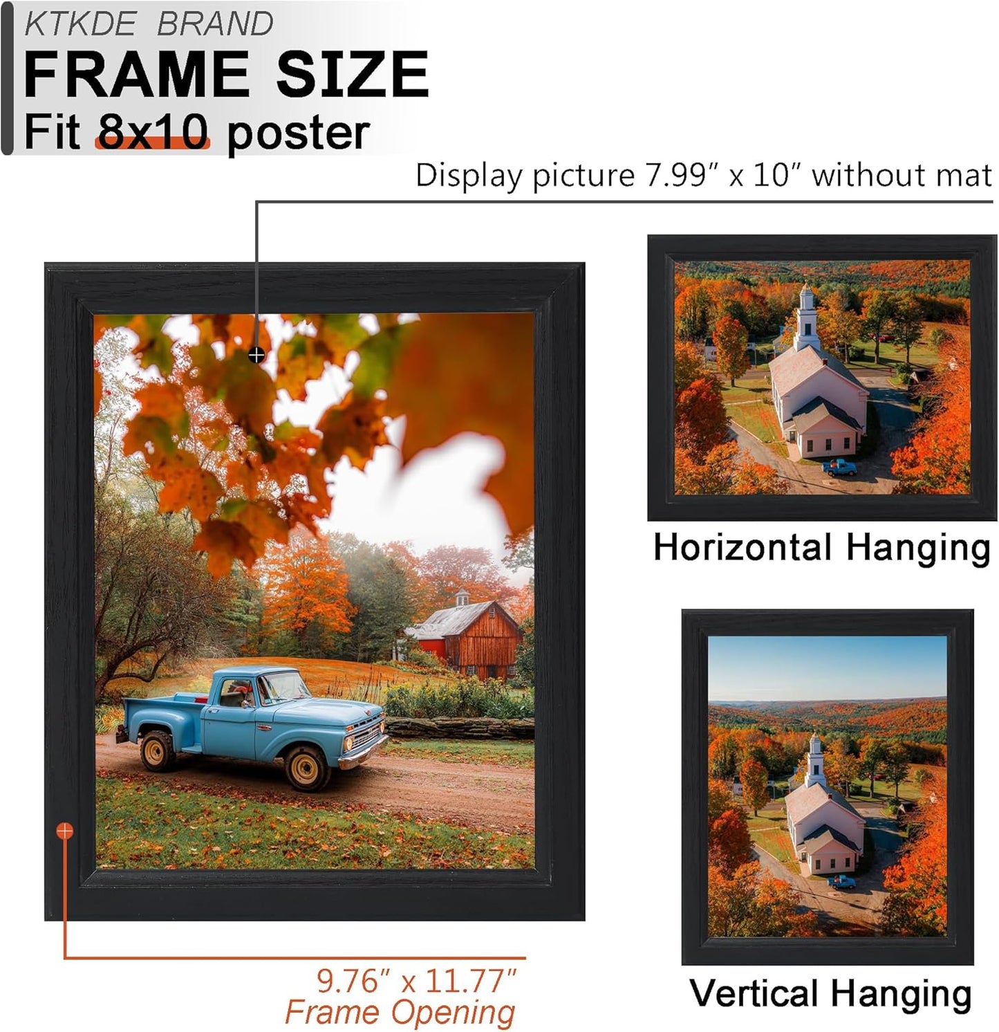 KTKDE 8x10 Picture Frame Set of 5, Wooden frames Black, Vertical & Horizontal Wall Hanging for Wall or Tapletop Display,Studio Gallery Photo Frame for Photos, Posters & Art Prints