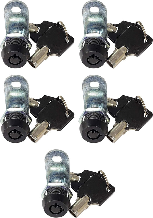Admiral Locks Tubular Cam Lock, Keyed Alike Removable Key RV Compartment Storage Lock Cabinet Locks (Black Pack of 5, 5/8" 90°)