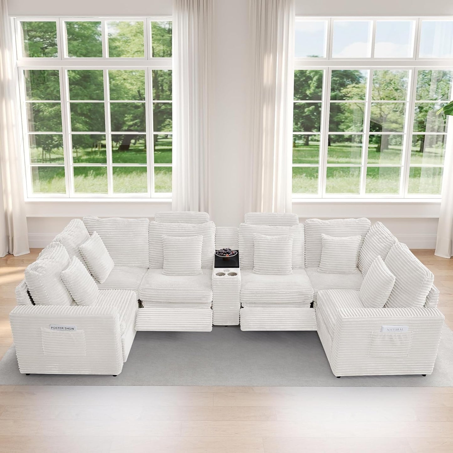 LEVNARY Modular Sofa Armrest Set of 2 with Side Storage Pockets, Faux Rabbit Fur Upholstered Arm Panels, Compatible with Modular Recliner System (White)