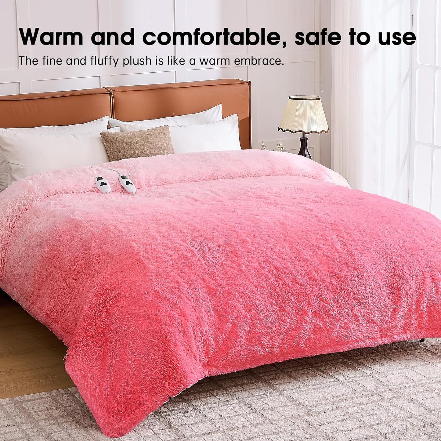 Heated Electric Blanket Queen,Warm Winter Birthday Gifts for Women Her Grandma–Faux Fur with Soft Sherpa,10 Heat Settings,5 Time Settings with Fast Heating, 84x90, Baby Pink