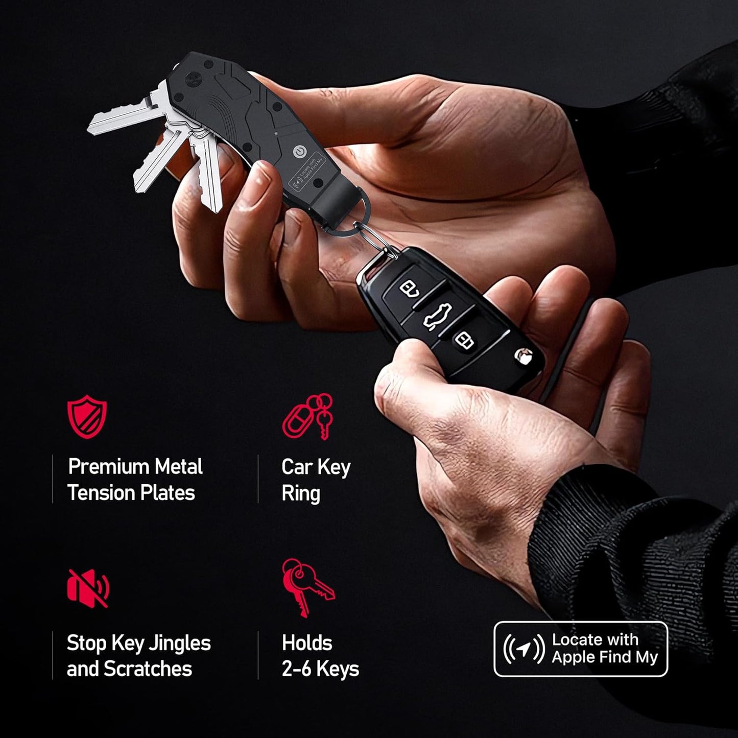 Zeeker Air Keychain, Key Organizer Works with Apple Find My, Built-in airtag Chips, Holds 2-6 Keys, Car Key Chains with GPS Tracker, Key Finder, Minimalist Key Holder for Men and Women, iOS Only Use