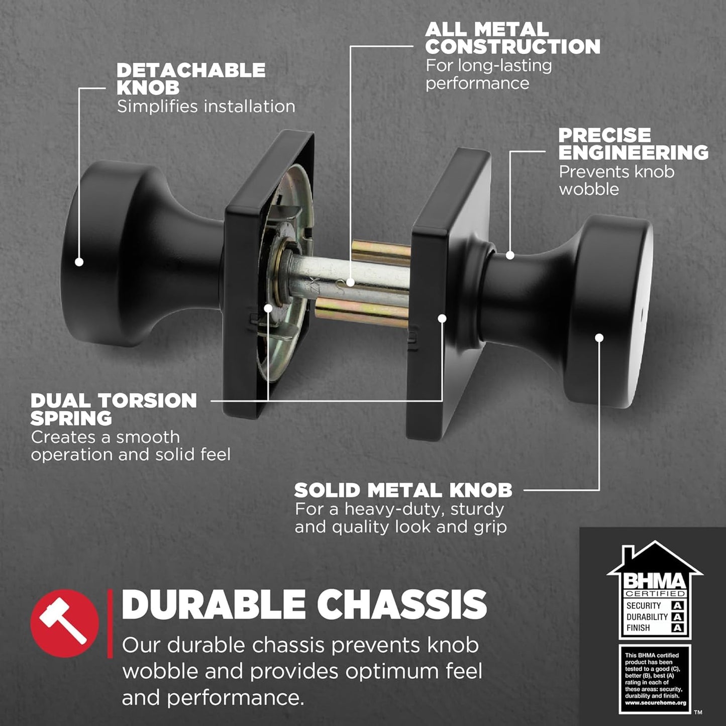 Kwikset Pismo Interior Privacy Door Knob with Lock, Door Handle For Bathroom and Bedroom, Matte Black Keyless Turn Lock Doorknob, with Microban Protection