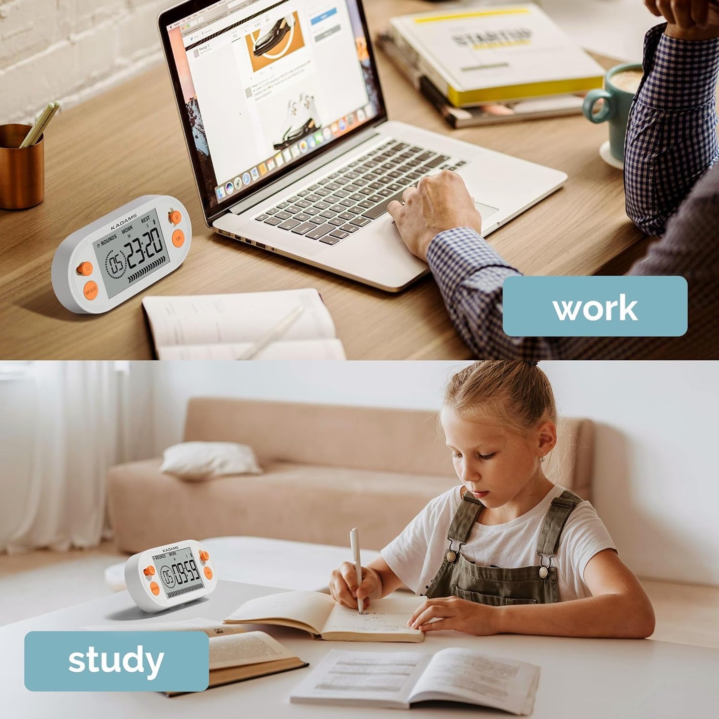 KADAMS Pomodoro Productivity Interval Timer - Countdown Stopwatch for Study, Yoga Gym Workouts Exercise HIIT Tabata with Magnets Stand (Orange)