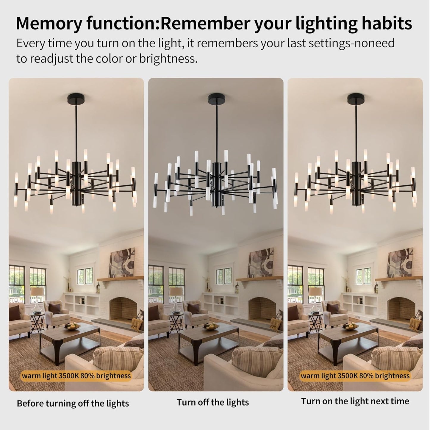 Modern Sputnik Chandelier Mid Century Black Chandeliers for Dining Room Living Room Kitchen Bedroom Support APP Voice Control Dimmable Smart LED Light Fixture(GB1337YY40-BK)