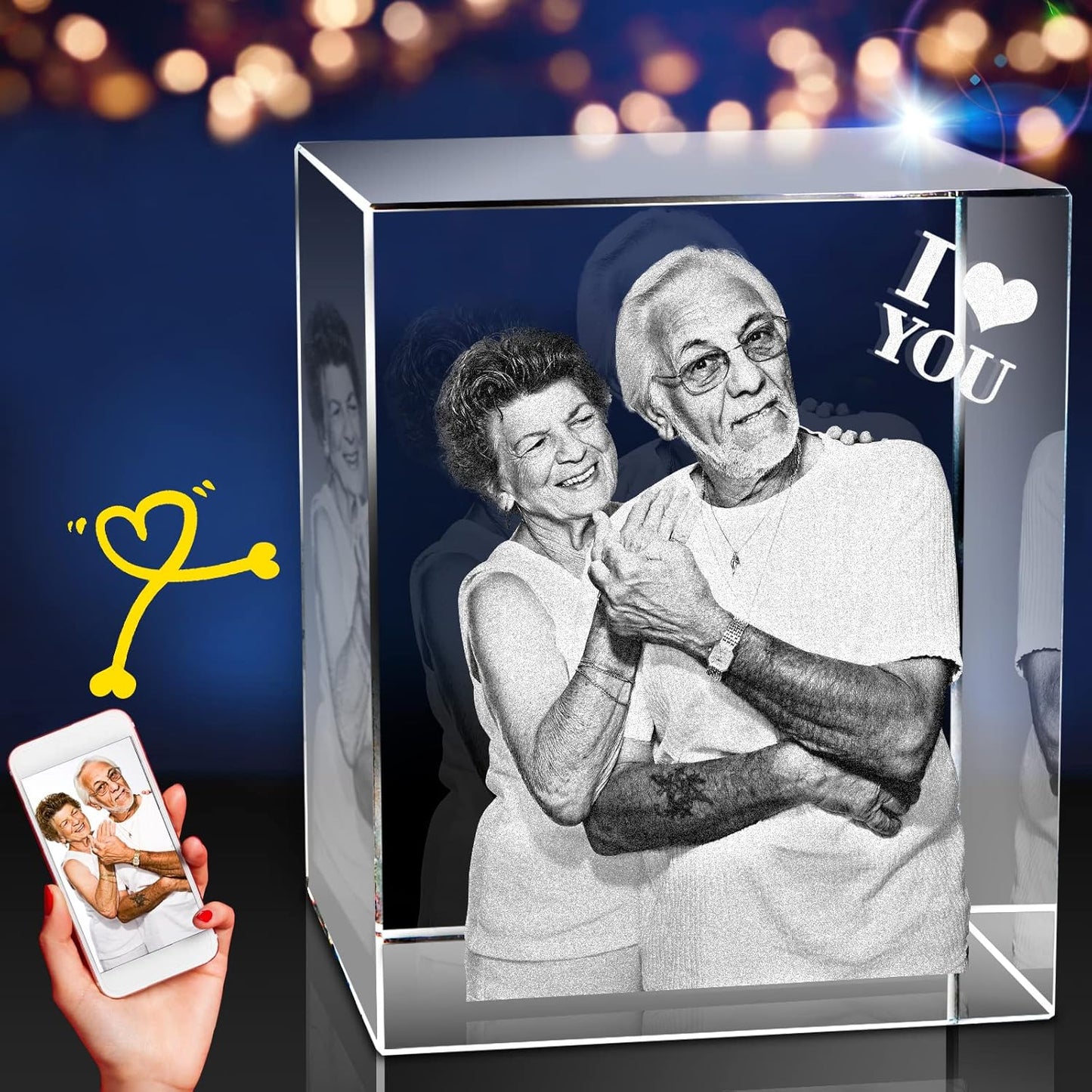 3D Crystal Photo,Christmas Personalized Gift,Custom Picture Gifts with Your Own Photo for Christmas, Fathers Day, Birthday, Wedding, Anniversary, Memorial.Personalized Gifts for Him, Her, Dad and Mom.